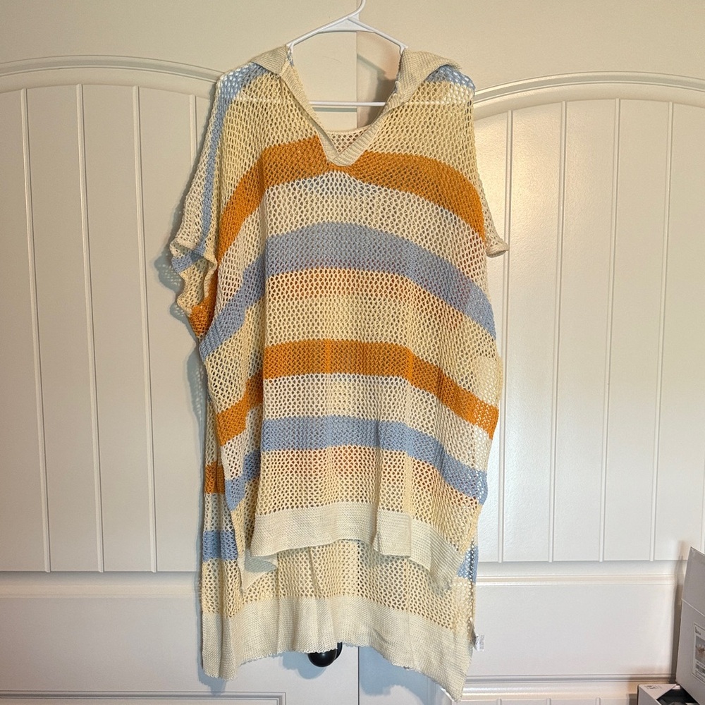Trendy Boutique Striped Knit Swim Coverup - Cream, Blue, Orange